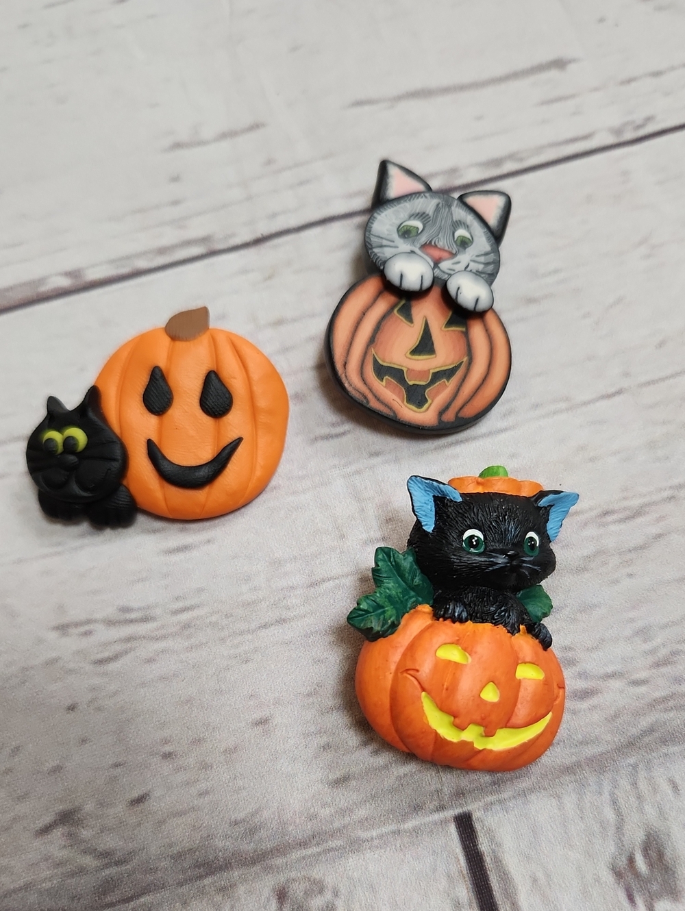 Halloween Cat Pumpkin Brooch Set - Orange and Black